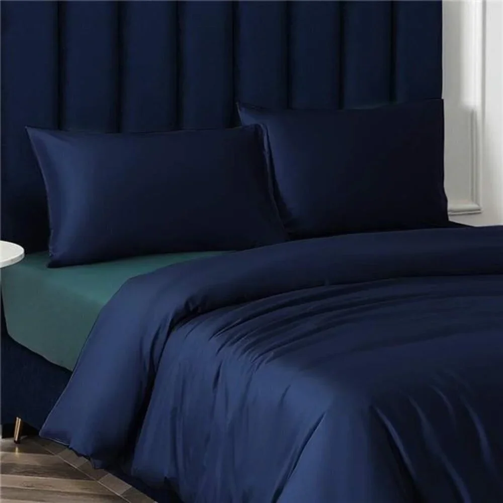 👉 Satin Pillow Cases for Hair and Skin, Luxury Hidden Zipper Standard Navy Blue